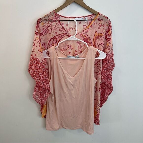 New Susan Graver Sheer Chiffon Scarf Top with Knit Tank | Size M - Picture 2 of 15